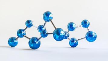 Abstract blue molecular model with spheres and connectors on white background photo