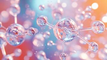 Abstract molecular structure with vibrant blue and orange background photo