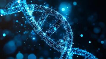 Glowing helix illuminated blue dna strand on dark background photo