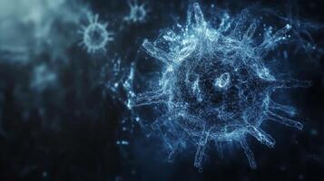 Digital visualization of virus structure with blue networks and spikes photo