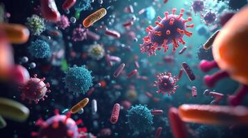 Diverse microorganisms in microscopic view with viruses and bacteria in aquatic environment photo