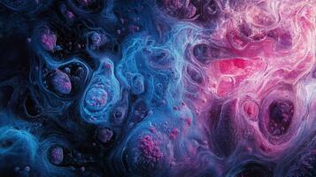 Vibrant cosmic swirls blue and pink abstract fluid art with space-like patterns photo