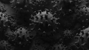Close-up view of black coronavirus cells on a dark background photo