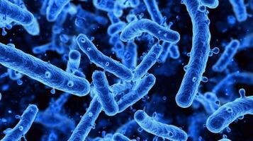 Close-up view of blue bacteria cells on dark background photo