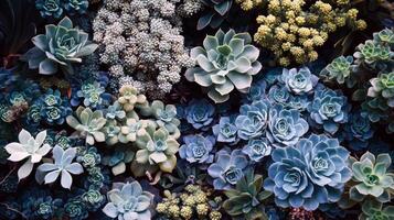 Varied succulent plants arrangement showcasing diverse textures and shades of green photo