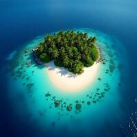 an island in the middle of the ocean with palm trees photo