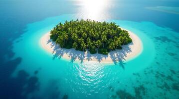 an island with palm trees in the middle of the ocean photo