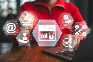 Visual representation of inbound marketing strategy with digital icons and analytics on a modern tech interface. photo