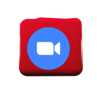 A red button with a blue and white icon flat png