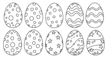 Outline of Several Large Easter Eggs Each With Unique Designs Such as Polka Dots Swirls Stars and Zigzags vector