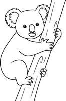 Coloring Page Featuring a Koala Climbing a Stylized Tree Trunk Showing Its Strong Paws Gripping vector