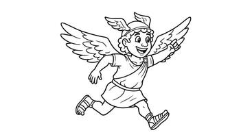 A Fun Active Version of Hermes Wearing Winged Sandals and a Winged Hat Running or Flying With a Happy Expression vector