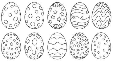 A High-Quality Outline of Several Large Easter Eggs Each With Unique Designs Such as Polka Dots Swirls Stars and Zigzags vector