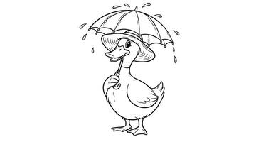 A Duck Wearing a Sunhat Standing on One Leg and Holding an Umbrella. Add Tiny Droplets of Water Falling From the Umbrella for Humor vector