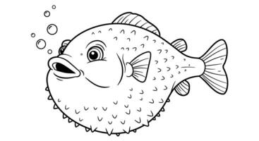 A Blowfish Puffed up With a Surprised Expression. vector