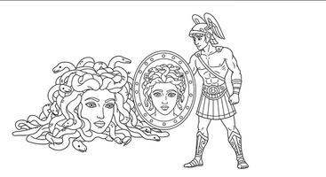 A Child-Friendly Perseus Holding a Shield With a Soft Reflection of Medusa Face on It vector