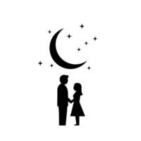A Romantic Couple Holding Hands Under a Moonlit Night Depicted in a Minimalistic Silhouette Style vector
