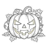 A Classic Jack-O -Lantern With a Smiling Carved Face. Add Vines and Leaves Around the Pumpkin With Thick Outlines for Easy Coloring vector