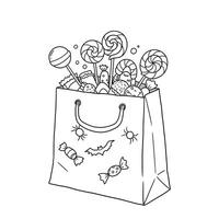 A coloring page with candy in a bag vector