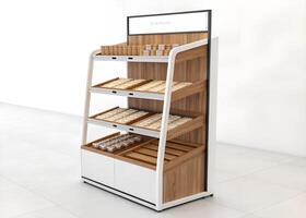 A display case with various types of food photo