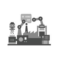 An industrial factory with robots and machinery vector
