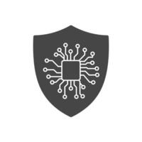 A Solid Representation of a Security Shield With a Circuit Pattern vector