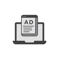 An ad on a laptop screen with a paper document vector