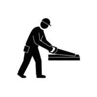 A man is cutting a piece of wood with a saw vector