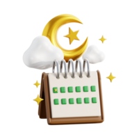 calendar with crescent and stars on it, on transparent background, 3d ramadan icon png