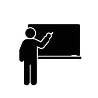 A black and white image of a man standing in front of a blackboard vector
