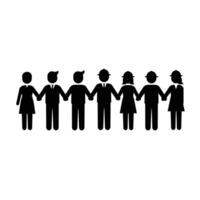 People holding hands in a line on a white background vector