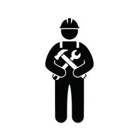 A black and white icon of a man holding a wrench vector