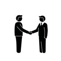 Two men shaking hands in a black and white illustration vector