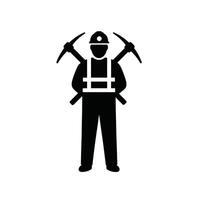 A black and white silhouette of a man with a pickax vector