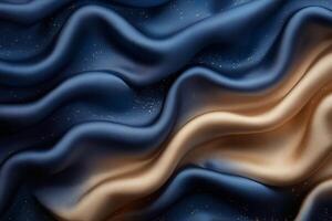 Elegant waves of fabric shimmering in shades of blue and gold create a mesmerizing visual experience. photo