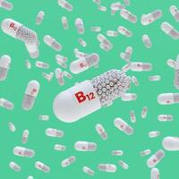 Close-up of a pill capsule with the label Vitamin B12 photo