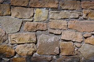 Textured wall of weathered stones creates a rustic charm in an ancient structure photo