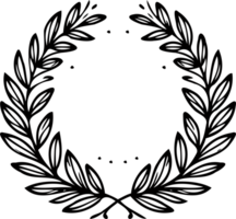 Simple line drawing. A wreath with berries and leaves on it is drawn in black and white. Laurel wreath isolated illustration. Decorative Elements Of Plants png