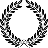 Simple line. A wreath with a green leaves and a symbol for the winner of the contest. Laurel wreath design template. Heraldic element. Retro style label, heraldry logo. Decorative Elements Of Plants png