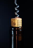 Corkscrew twists gracefully as it opens a fine bottle of wine at an elegant gathering photo