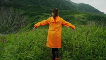 Cinematic Following Shot of Woman Traveler Exploring Unique Natural Park, Unity Of Person And Nature video