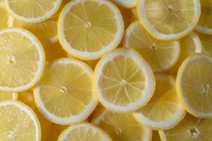 Bright and vibrant lemon slices arranged in a delightful display for culinary inspiration photo