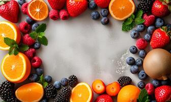 A frame of fruit and vegetables photo