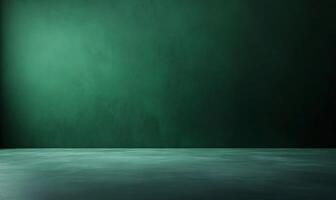 Empty room with green concrete wall and floor background illuminating with spot light, ideal for product placement photo