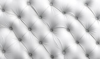 Close-up of luxurious white leather upholstery creating a repeating diamond pattern with decorative buttons photo