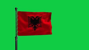 The flag of albania waving in the wind on a green screen video