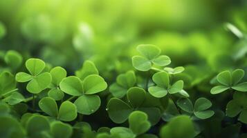 A bunch of green clovers are in a field photo