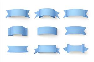 Light blue ribbon banners in various styles and shapes photo