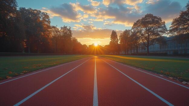Running track at sunset in a park photo