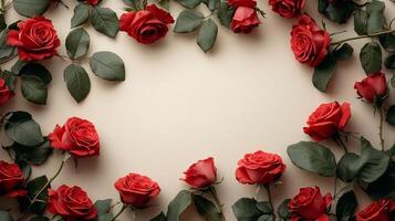 Red roses on a beige background photo